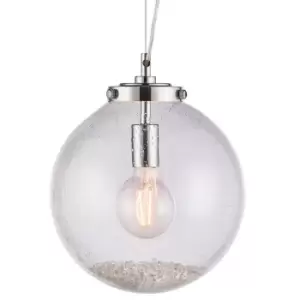 Image of Hanging Ceiling Pendant Light Chrome & GLASS Modern Round Shade Lamp Bulb Holder
