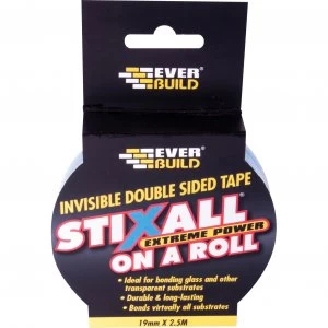 image of Everbuild Stixall On A Roll Double Sided Tape Clear 19mm 2.5m