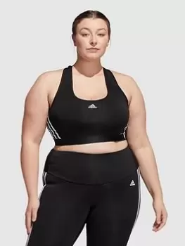 Image of adidas Power 3 Stripe Bra - Medium Support - Plus Size - Black/White, Size 3X, Women