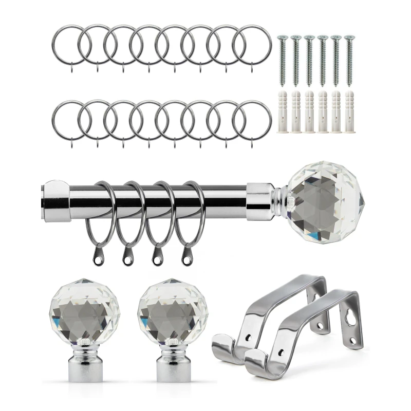 Image of Emma Barclay Emma Barclay Crystal - Extendable Curtain Pole with rings - Silver 1.2 - 2.1m Unisex