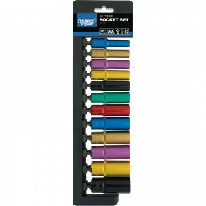 Image of Draper Expert 12 Piece 3/8" Drive Coloured Deep Hex Socket Set Metric 3/8"