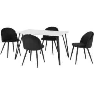 Image of Seconique - Marlow Dining Set White Marble Effect 4 Black Velvet Chairs