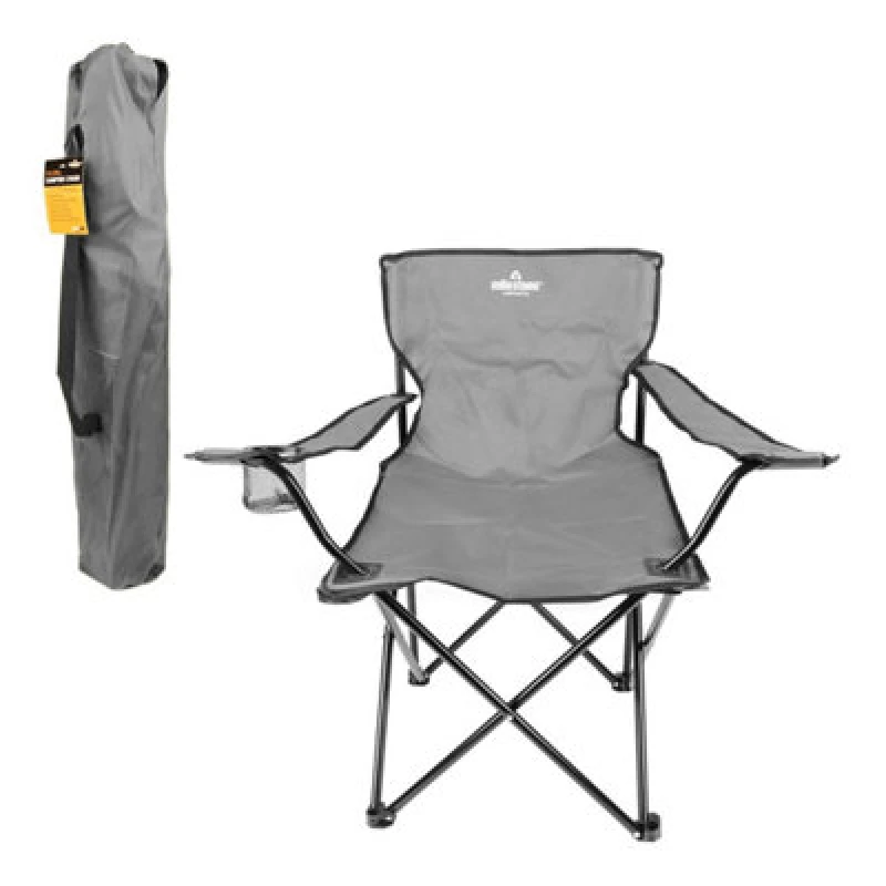 Image of Milestone Folding Leisure Chair With Cup Holder - Grey