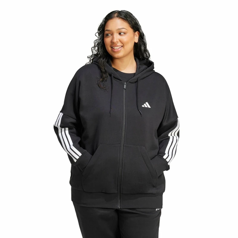 Image of Adidas SPORTSWEAR Essentials 3-Stripes Zip-Up Hoodie Black Cotton S