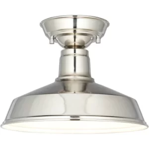Image of Endon Darton Semi Flush Ceiling Pendant Light Polished Nickel, Gloss White Inner Shade