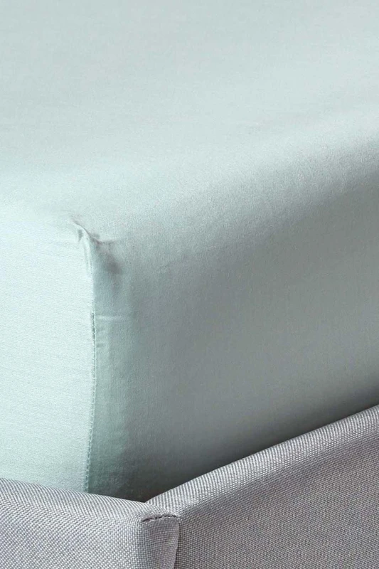 Image of Homescapes Sateen Cotton Deep Fitted Sheet 18" 400 Thread Count in Duck Egg Blue Size: King Fitted Duck Egg Blue Unisex King Fitted