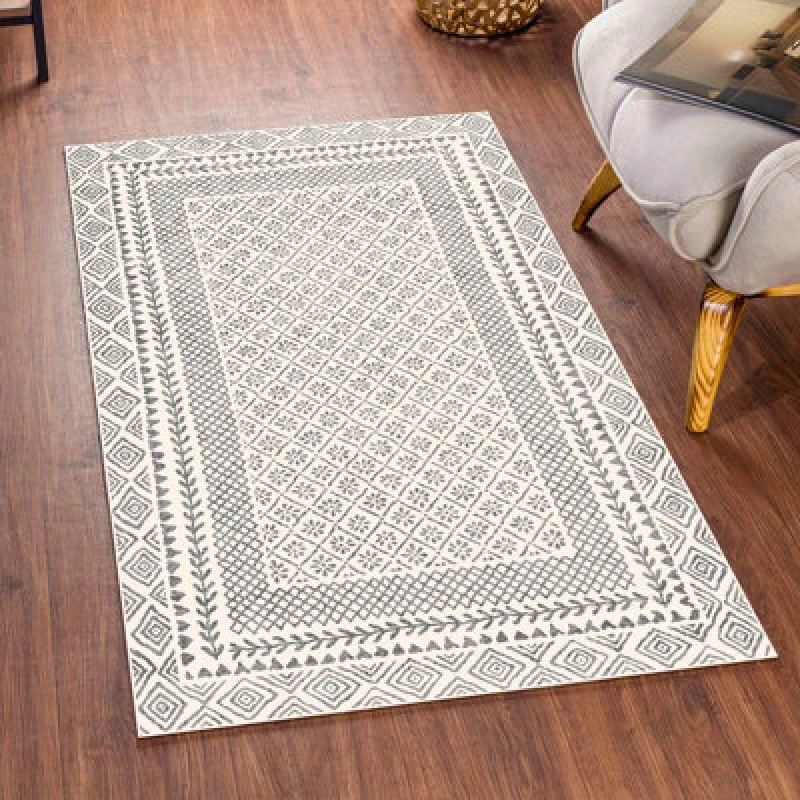 Image of Livabliss Bahar-Geometric Grey Beige Global Living Dining Bedroom Rug 80 X 150 Cm Easy Care, Non Shedding