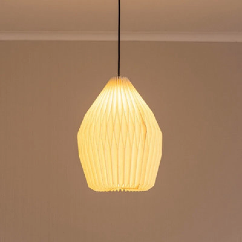 Image of ValueLights Astrid Geometric Origami Teardrop Paper Pleated Easy Fit Lamp Shade White