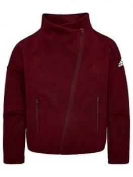 Image of adidas Youth ID Asymmetric Zip Cover Up - Maroon/White, Maroon/White, Size 7-8 Years, Women