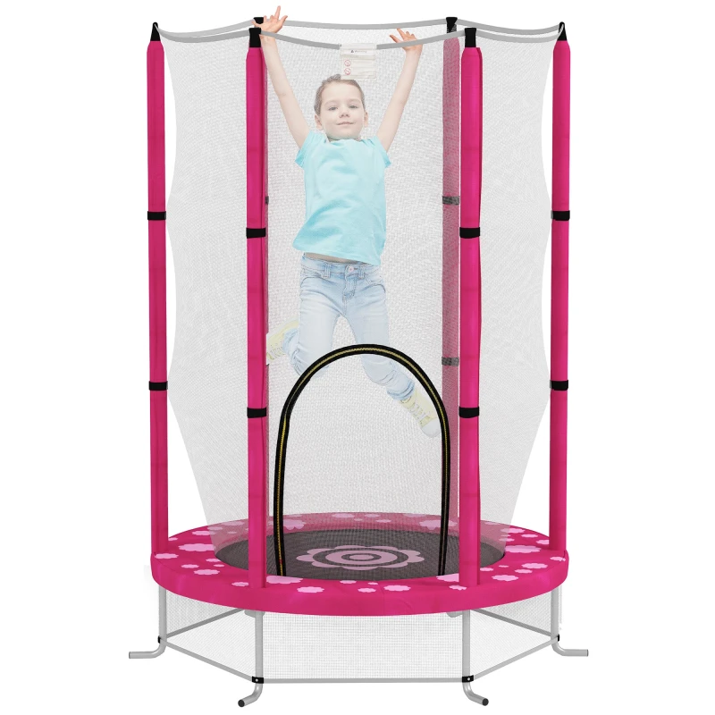 Image of AIYAPLAY 4.6FT Kids Trampoline with Safety Enclosure Net in Pink Pink Unisex