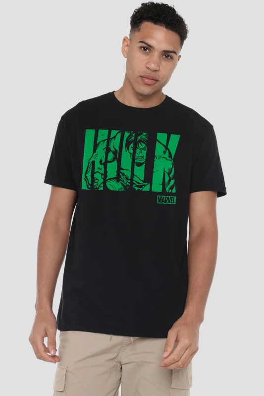 Image of Hulk Hulk Text Cotton Mens T-Shirt Black Black