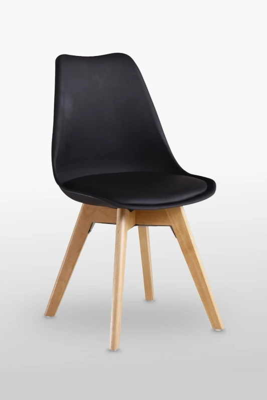 Image of Life Interiors Life Interiors Single Scandinavian Dining Chair with Leather Cushions Solid Wood Legs in Black One Size Unisex 5060385911235