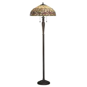 image of Ashtead 2 Light Floor Lamp Tiffany Glass, Dark Bronze Paint with Highlights, E27