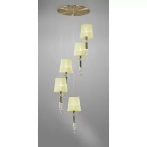 Image of Tiffany pendant light 5+5 Bulbs E27+G9 Spiral, antique brass with cream shades & transparent crystal