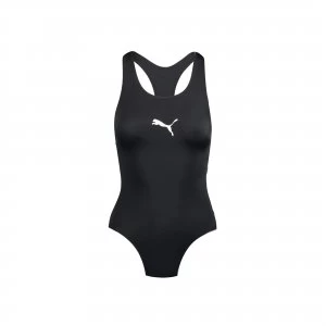 PUMA Swim Womens Racer Back Swimsuit, Black, size Large, Clothing