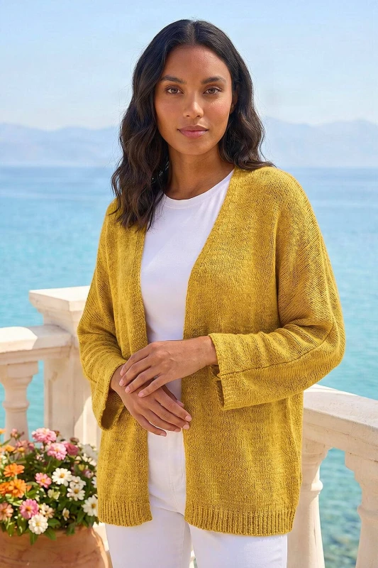 Image of Roman Womens Textured Knit Cardigan in Yellow Size: 12 Yellow Female 12