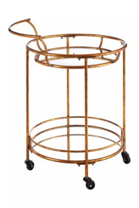 Image of Premier Housewares Versatile Use 2 Tier Serving Trolley, Elegant Design Kitchen Trolley, Easy Mobility Storage Trolley for Home Gold