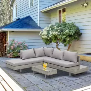 Image of Alfresco 5 Seater Rattan Wicker Sofa Set Furniture Patio Tea Table Set with Cushions, Grey
