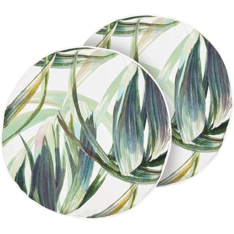 Image of Beliani Set Of 2 Outdoor Cushions Calderina Plant Pattern 40 X 40 Cm Green