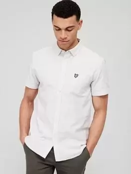 Image of Lyle & Scott Short Sleeve Oxford Shirt - Grey/White Size XS Men