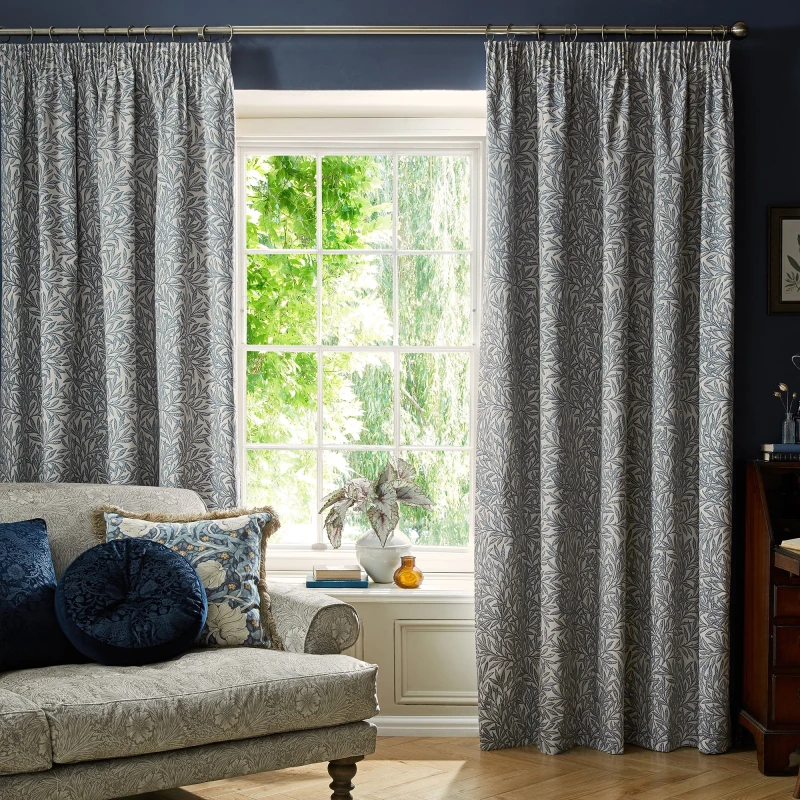 Image of William Morris At Home Original Willow Blackout Lined Header Tape Curtains- 229Cm X 183Cm (90"X72") Indigo WA8OX Unisex W168xD137cm(W66xD54inches),W16