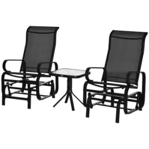 image of Outsunny 3pc Metal Outdoor Gliding Rocking Chair - Black