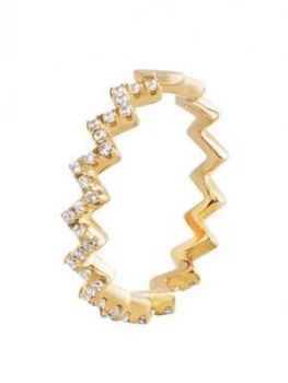 Image of The Love Silver Collection 18ct Gold Plated Silver Cubic Zirconia zig-zag ring, Gold, Size Small, Women