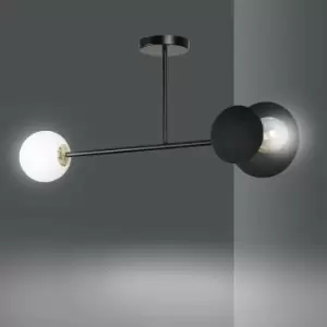Image of Emibig Minerva Black Globe Semi Flush Light with White Glass Shades, 2x E27