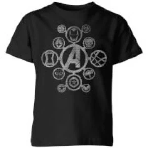 Image of Avengers Distressed Metal Icon Kids T-Shirt - Black - 11-12 Years