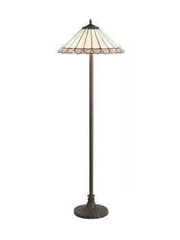 Image of 2 Light Stepped Design Floor Lamp E27 With 40cm Tiffany Shade, Grey, Crystal, Aged Antique Brass