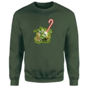 Image of Star Wars Candy Cane Yoda Green Christmas Sweatshirt - L - Green