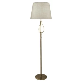 Image of Searchlight Vegas - 1 Light Floor Lamp Antique Brass, Grey Shade, E27