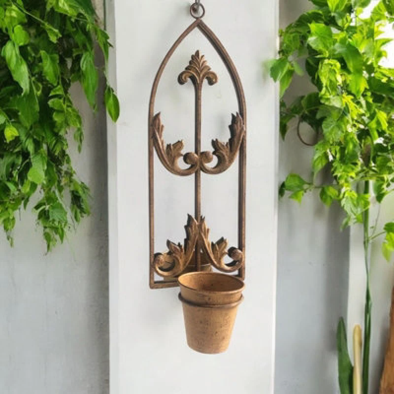 Image of 60Cm Rusty Wall Mirror With Single Planter