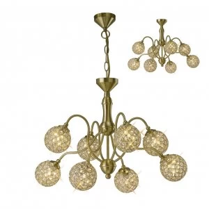 Image of Semi Flush Ceiling Pendant 8 Light Satin Brass, Crystal
