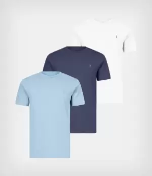 Image of AllSaints Mens Brace Crew T-Shirt 3 Pack, Blue/blue/opt Wht, Size: S