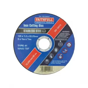 image of Faithfull FAI12512INOX Inox Cutting Disc 125 x 1.2 x 22.23mm