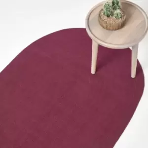 Image of Plum Handmade Woven Braided Oval Rug, 90 x 150cm - Purple - Homescapes
