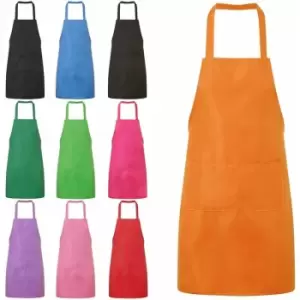 Image of Plain Unisex Cooking Catering Work Apron Tabard with Twin Double Pocket - Orange - Jazooli