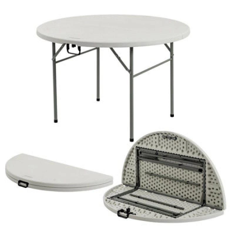 Image of Harbour Housewares Folding Trestle Table - 120Cm - White - Round Portable Space Saving Heavy Duty Table Indoor & Outdoor