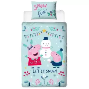 Image of Peppa Pig Snowman Duvet Cover Set (Single) (Blue) - Blue