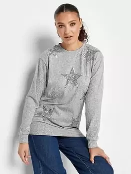 image of Long Tall Sally Sequin All Over Star Jumper, Grey, Size 10, Women