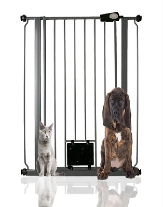 Image of Bettacare Pet Gate With Lockable Cat Flap, 75Cm - 84Cm, Slate Grey, 104Cm In Height