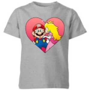 Image of Nintendo Super Mario Peach Kiss Kid's T-Shirt - Grey - 11-12 Years