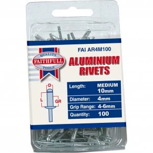 image of Faithfull Aluminium Pop Rivets 4mm 10mm Pack of 100