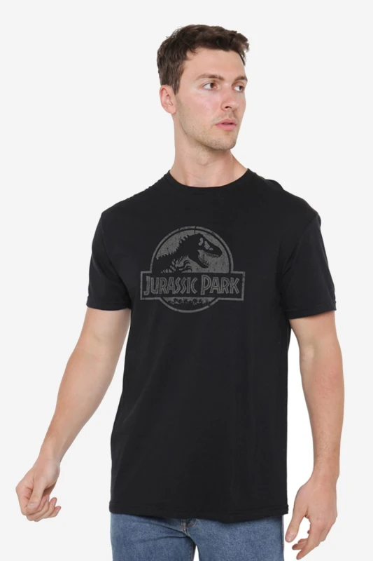 Image of Jurassic Park Jurassic Park Mono Logo Mens T-Shirt Black Black