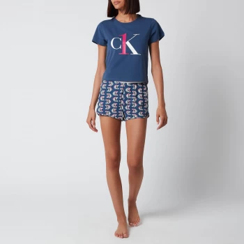 Image of Calvin Klein Womens Logo Short Sleeve Pyjama Set - Seahorse Blue - S