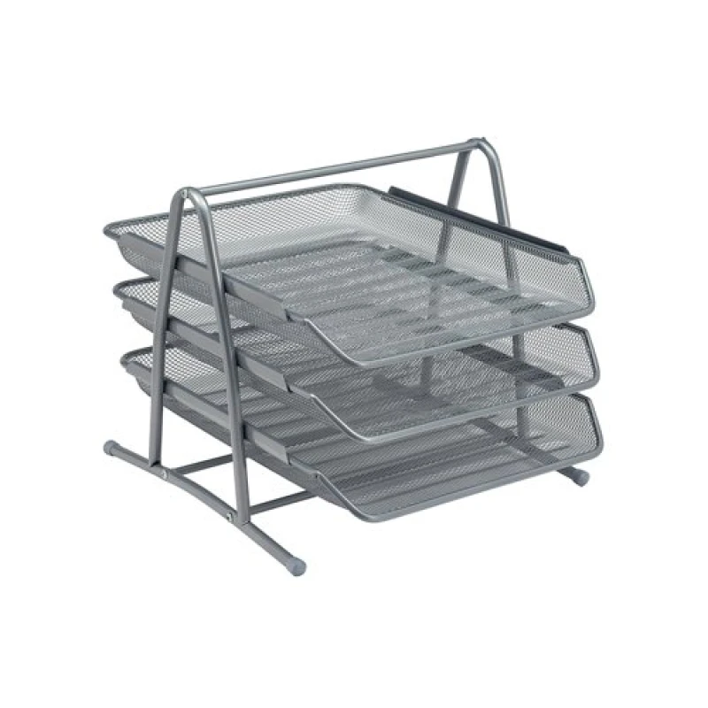 Image of 5 Star office 5 Star Office Mesh Letter Tray 3 Tier Stackable Front Load Portrait Foolscap Silver 288110