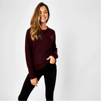 image of Jack Wills Tinsbury Merino Wool Cable Knitted Jumper - Damson