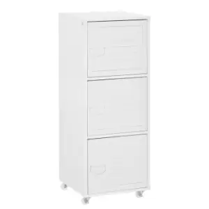 image of HOMCOM Rolling Storage Cabinet 3-Tier Mobile File Cabinet with Wheels & Metal Doors for Home Office, Living Room, White