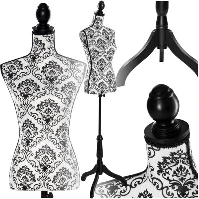 Image of Tectake Tailors Dummy - Female Mannequin Torso With Wooden Stand Female - Black/white Floral Pattern